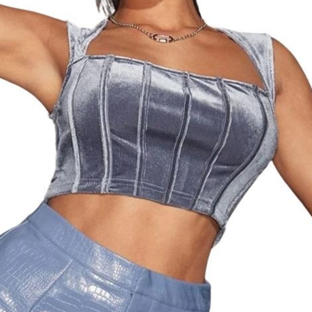Grey Velvet Tank Top